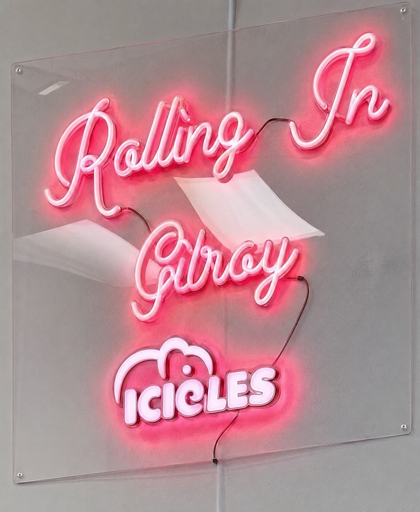 Icicles Gilroy neon sign